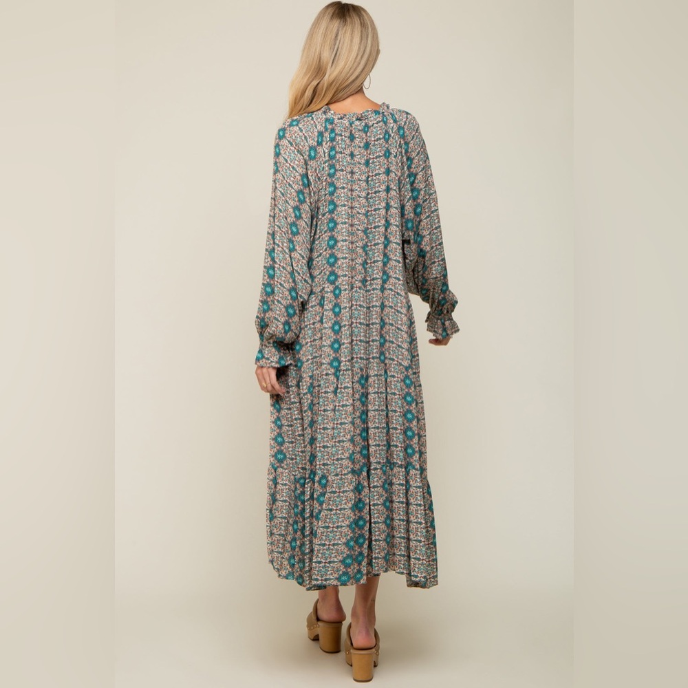 Easel Paisley Mint Green Printed Long Sleeve Gauze Maxi Dress - Picture 10 of 10